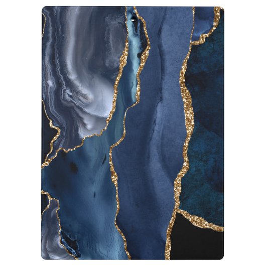 Glam Navy Blue Gold Glitzer Agate Geode Monogram Klemmbrett (Rückseite)