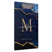 Glam Navy Blue Gold Glitzer Agate Geode Monogram Klemmbrett (Rechts)