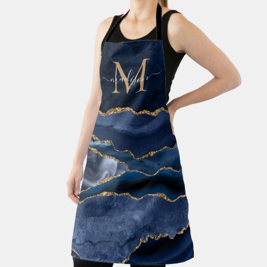 Glam Navy Blue Gold Glitzer Agate Geode Monogram Schürze (InSitu)