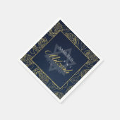 GLAM NAVY BLUE GOLD ROSE FLORAL BAR BAT MITZVAH SERVIETTE (Ecke)