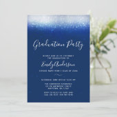 Glam Navy Blue Graduation Party Einladung (Stehend Vorderseite)