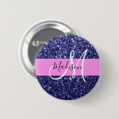 Glam Navy Blue Pink Glitzer Glitzern Name Monogram Button (Vorne & Hinten)