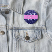 Glam Navy Blue Pink Glitzer Glitzern Name Monogram Button (Beispiel)