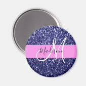Glam Navy Blue Pink Glitzer Glitzern Name Monogram Magnet (Vorderseite/Rückseite)