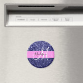 Glam Navy Blue Pink Glitzer Glitzern Name Monogram Magnet (In Situ (Geschirrspüler))