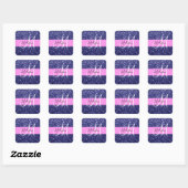 Glam Navy Blue Pink Glitzer Glitzern Name Monogram Quadratischer Aufkleber (Blatt)