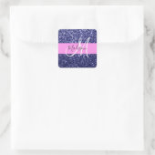 Glam Navy Blue Pink Glitzer Glitzern Name Monogram Quadratischer Aufkleber (Tasche)