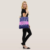 Glam Navy Blue Pink Glitzer Glitzern Name Monogram Tasche (Am Model)