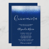 Glam Navy Blue Quinceanera Einladungen (Vorne/Hinten)