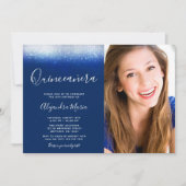 Glam Navy Blue Quinceanera Foto Einladung (Vorderseite)