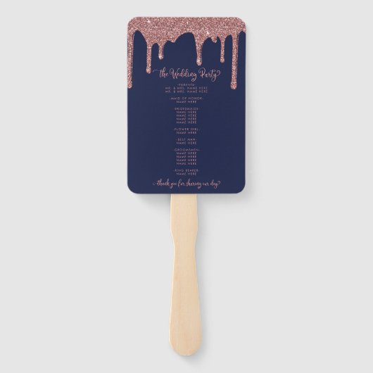 Glam Navy Blue Rose Gold Wedding Program Fächer (Rückseite)