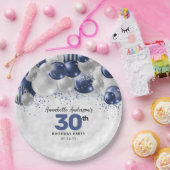 Glam Navy Blue Silver Ballon Glitzer Geburtstag Pappteller (Party)