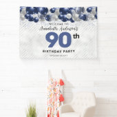 Glam Navy Blue Silver Balloon Glitzer Willkommen Banner (InSitu)