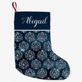 Glam Navy Blue Silver Damask Personalisiert Kleiner Weihnachtsstrumpf (Vorderseite)