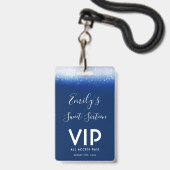 Glam Navy Blue Sweet 16 Einladung VIP Pass Ausweis (Vorderseite mit Lanyard)