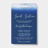 Glam Navy Blue Sweet 16 Einladung VIP Pass Ausweis (Rückseite)