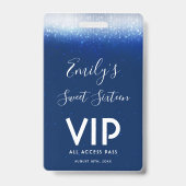 Glam Navy Blue Sweet 16 Einladung VIP Pass Ausweis (Vorderseite)