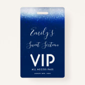 Glam Navy Blue Sweet 16 Einladung VIP Pass Ausweis (Vorderseite)