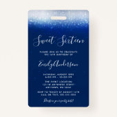 Glam Navy Blue Sweet 16 Einladung VIP Pass Ausweis (Rückseite)