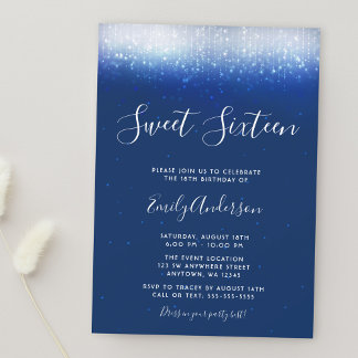 Glam Navy Blue Sweet 16 Einladungen