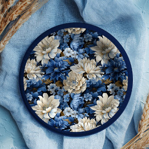 Glam Navy Elfenbein Weiße Florale Party Teller Pap
