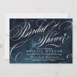 Glam navy silberne Vintage Kalligraphie Brautparty Einladung