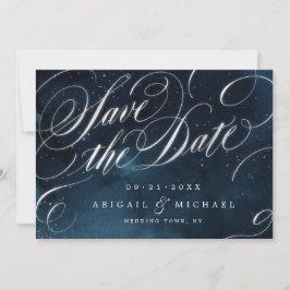 Glam navy silberne Vintage Kalligraphie Save the D Date