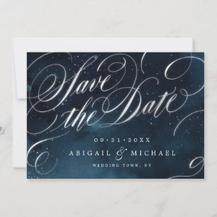 Glam navy silberne Vintage Kalligraphie Save the D Date