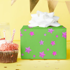 Glam Niedlich Girly Green Pink Glittery Stars Must Geschenkpapier