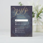 Glam Night Gold Glitzer Kalligraphie Hochzeit RSVP (Stehend Vorderseite)