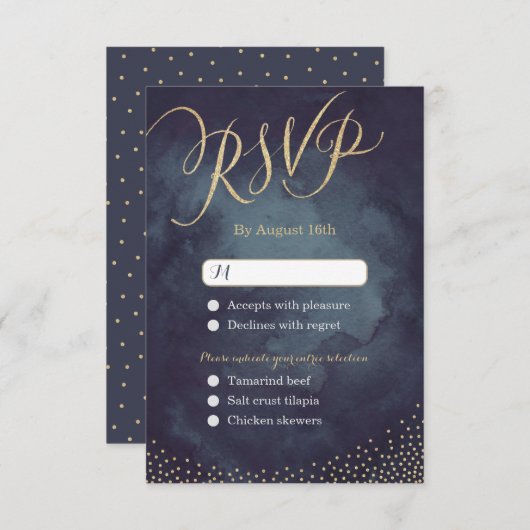 Glam Night Gold Glitzer Kalligraphie Hochzeit RSVP (Vorne/Hinten)