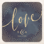 Glam Night Imitats Gold Glitzer Hochzeit Monogramm Rechteckiger Pappuntersetzer (Vorderseite)