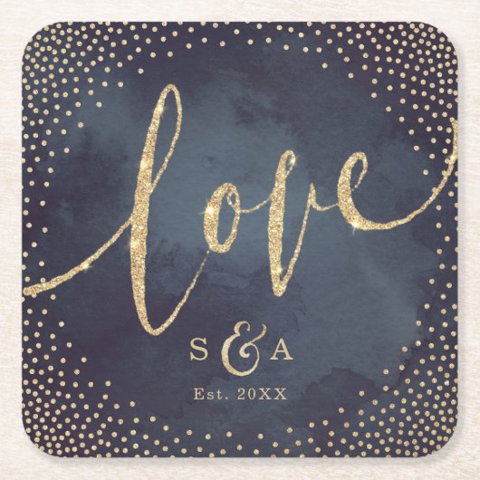 Glam Night Imitats Gold Glitzer Hochzeit Monogramm Rechteckiger Pappuntersetzer (Vorderseite)