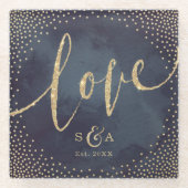 Glam Night Imitats Gold Glitzer Kalligraphie Liebe Glasuntersetzer (Vorderseite)