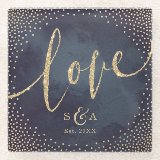 Glam Night Imitats Gold Glitzer Kalligraphie Liebe Glasuntersetzer (Vorderseite)