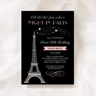 Glam Night in Paris Rosa Sweet 16 Geburtstag Einladung