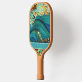 Glam Ocean Waves Aquamarin & Gold Monogram Pickleball Schläger (Links)