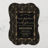 Glam Old Hollywood Gold Black Great Gatsby Wedding Einladung (Vorne/Hinten)