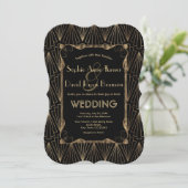 Glam Old Hollywood Gold Black Great Gatsby Wedding Einladung (Stehend Vorderseite)