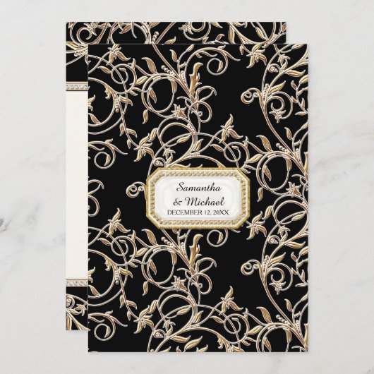 Glam Old Hollywood Regency Black Krawatte Formal E Einladung (Vorne/Hinten)