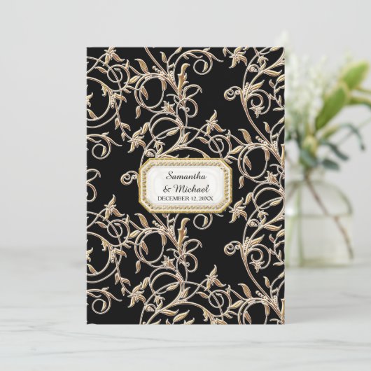 Glam Old Hollywood Regency Black Krawatte Off Whit Einladung (Stehend Vorderseite)