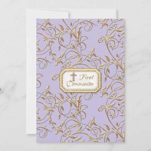 Glam Old Hollywood Regency Cross Erste Kommune Einladung (Vorderseite)