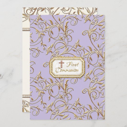 Glam Old Hollywood Regency Cross Erste Kommune Einladung (Vorne/Hinten)