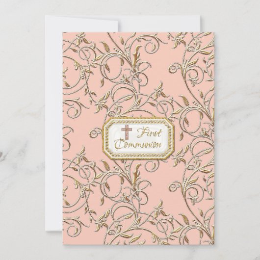 Glam Old Hollywood Regency Cross Erste Kommune Einladung (Vorderseite)