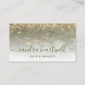 Glam Olive Green Gold Marble Glitzer Script Visitenkarte (Vorderseite)