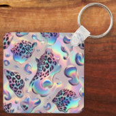 Glam Opal Leopard Print Girly Keychain Schlüsselanhänger (Rückseite)