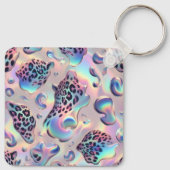 Glam Opal Leopard Print Girly Keychain Schlüsselanhänger (Rückseite)