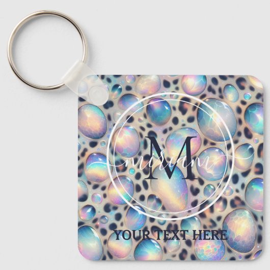 Glam Opal Leopard Print Girly Keychain Schlüsselanhänger (Vorderseite)