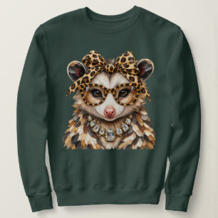 Glam Opossum Leoparden-Druck Strassstein Boujee Sweatshirt