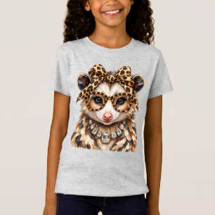 Glam Opossum Leoparden-Druck Strassstein Boujee T-Shirt